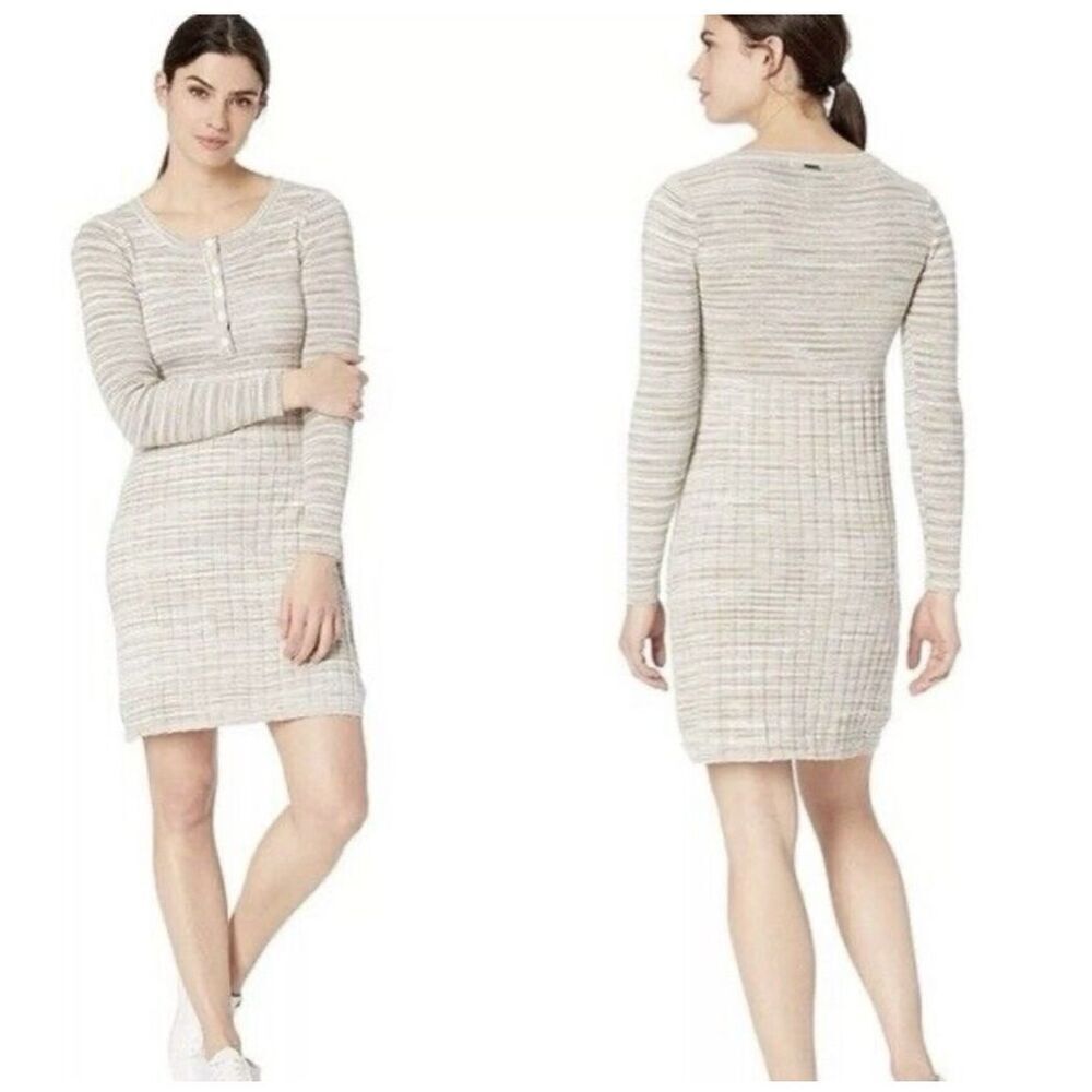 Prana Leandra Long Sleeve Organic Cotton Sweater Dress Bone Natural Size XS